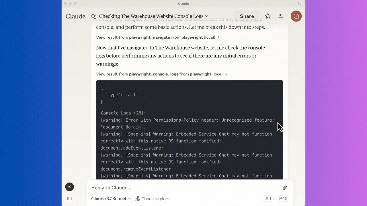 Playwright Console Logs